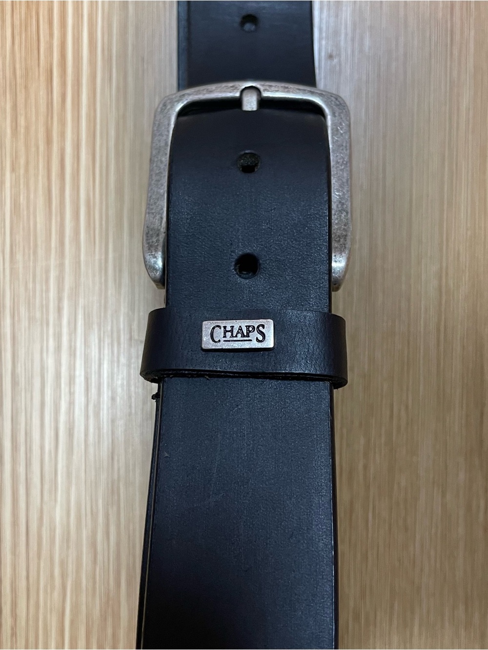 Chaps Men’s Black Genuine Leather Belt XL (42-44) Silver Buckle Metal Logo